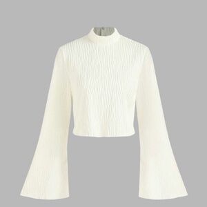 - Cider Textured Bell Sleeve High Neck Top